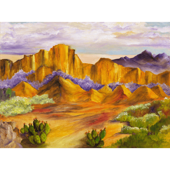 Lavendar in the Cliffs - Landscape Oil Painting